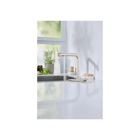 Livarno Home egykaros, víztakarékos, szálcsiszolt nemesacél / fekete 21 cm design csendes mosogató csaptelep 160°-ban elforgatható fejjel, 2 fokozatú vízáramlással (482299)