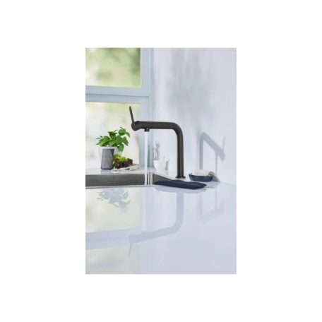 Livarno Home egykaros, víztakarékos, szálcsiszolt nemesacél / fekete 21 cm design csendes mosogató csaptelep 160°-ban elforgatható fejjel, 2 fokozatú vízáramlással (482299)