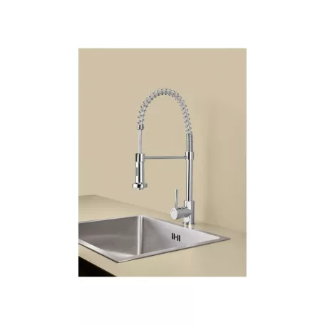 Livarno Home Mixer Tap egykaros mosogató csaptelep kétfunkciós zuhannyal, króm, spirálrugó tartóval, 275 x 505 x 48 mm