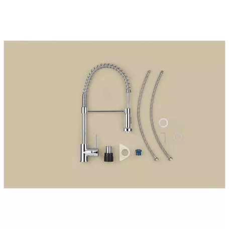 Livarno Home Mixer Tap egykaros mosogató csaptelep kétfunkciós zuhannyal, króm, spirálrugó tartóval, 275 x 505 x 48 mm