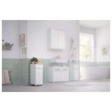 Livarno Home SlimLine keskeny háztartási tárolószekrény, fülkeszekrény 2 fiókkal 16 x 58 x 49 cm, fehér (487763)