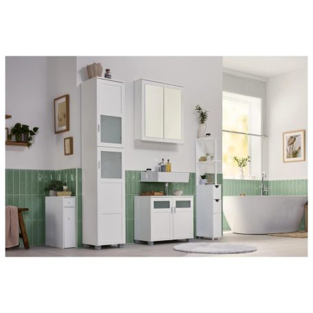 Livarno Home SlimLine keskeny tárolószekrény, fürdőszoba szekrény nyitott és kihúzható polcokkal 15 x 136 x 33 cm, fehér (487768)
