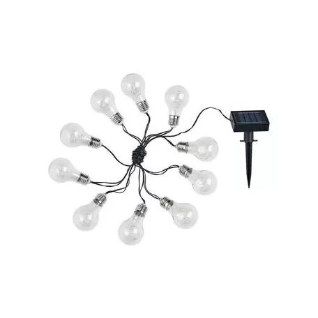 Livarno Home Solar Bulb IP44 kültéri napelemes (szolár) filament izzós fényfüzér 5m, 10 db izzó, 50 db melegfehér / színes LED