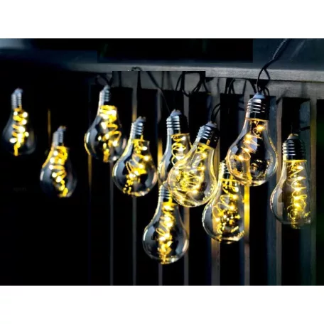 Livarno Home Solar Bulb IP44 kültéri napelemes (szolár) filament izzós fényfüzér 5m, 10 db izzó, 50 db melegfehér / színes LED