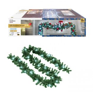  Livarno Home beltéri / kültéri 500 cm XL hidegfehér (jégfehér) 80 LED-es világító dús fenyő girland, fenyőgirland 500 cm 230V hálózati adapterrel