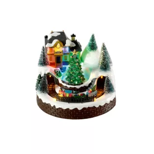   Livarno Home Eisenbahn karácsonyi falu, 12 LED-es világító, zenélő jelenet körbe járó kisvonattal 195 x 185 x 163 mm