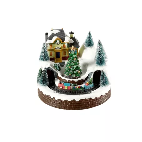 Livarno Home Eisenbahn karácsonyi falu, 12 LED-es világító, zenélő jelenet körbe járó kisvonattal 195 x 185 x 163 mm