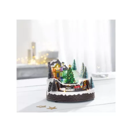 Livarno Home Eisenbahn karácsonyi falu, 12 LED-es világító, zenélő jelenet körbe járó kisvonattal 195 x 185 x 163 mm