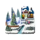 Livarno Home Christmas Tree karácsonyi falu, 8 LED-es világító, zenélő jelenet forgó fenyőfával 200 x 150 x 155 mm