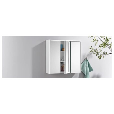 Livarno Home OSLO Mirrored Cabinet tükrös fehér fürdőszoba szekrény, 3 nyitható, tükrös ajtóval, polcokkal, mosdó felé 65 x 17 x 60 cm (480287)