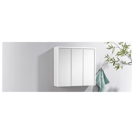 Livarno Home OSLO Mirrored Cabinet tükrös fehér fürdőszoba szekrény, 3 nyitható, tükrös ajtóval, polcokkal, mosdó felé 65 x 17 x 60 cm (480287)