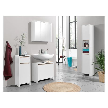 Livarno Home OSLO Mirrored Cabinet tükrös fehér fürdőszoba szekrény, 3 nyitható, tükrös ajtóval, polcokkal, mosdó felé 65 x 17 x 60 cm (480287)