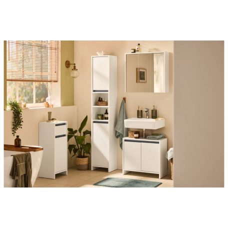 Livarno Home OSLO Mirrored Cabinet tükrös fehér fürdőszoba szekrény, 3 nyitható, tükrös ajtóval, polcokkal, mosdó felé 65 x 17 x 60 cm (480287)