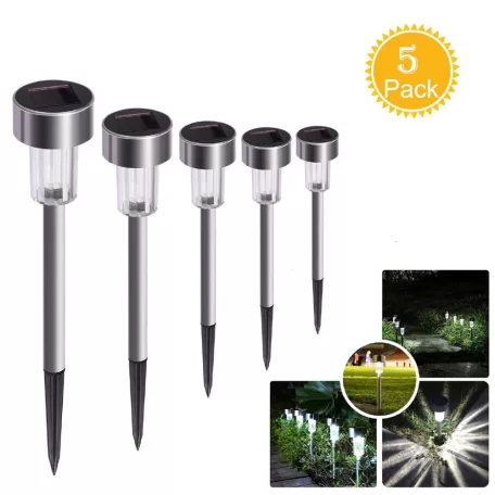 Livarno Home Permium XL 36 cm 5 darabos inox (nemesacél) hidegfehér 9000K napelemes kerti szolár lámpa szett, solar lámpa készlet (LED Lights Set)