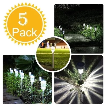 Livarno Home Permium XL 36 cm 5 darabos inox (nemesacél) hidegfehér 9000K napelemes kerti szolár lámpa szett, solar lámpa készlet (LED Lights Set)