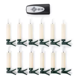   Home Creation WH12-GR 12 db fehér vezeték nélküli, távirányítós melegfehér LED gyertya, dimmelhető karácsonyfa égőkészlet, távirányíróval, 3 világítási móddal