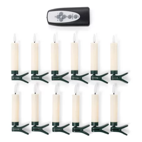Home Creation WH12-GR 12 db fehér vezeték nélküli, távirányítós melegfehér LED gyertya, dimmelhető karácsonyfa égőkészlet, távirányíróval, 3 világítási móddal
