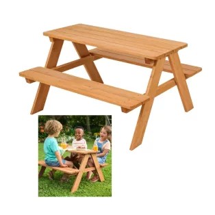   Livarno Home 89 x 79 x 50 cm fa kerti gyermek ülőgarnitúra, piknik pad szett, natúr fa asztalka padokkal, 100 kg teherbírásal