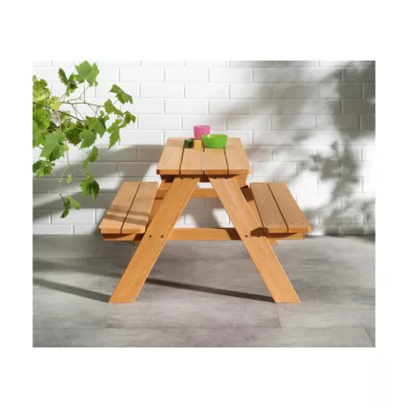 Livarno Home 89 x 79 x 50 cm fa kerti gyermek ülőgarnitúra, piknik pad szett, natúr fa asztalka padokkal, 100 kg teherbírásal