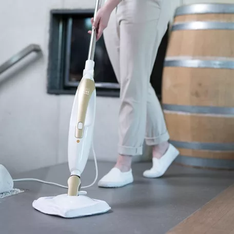 MediaShop Livington Prime M16625 Steam Mop, 10 az 1-ben multifunkciós gőztisztító, gőzölős padlótisztító 1300W, fehér - arany