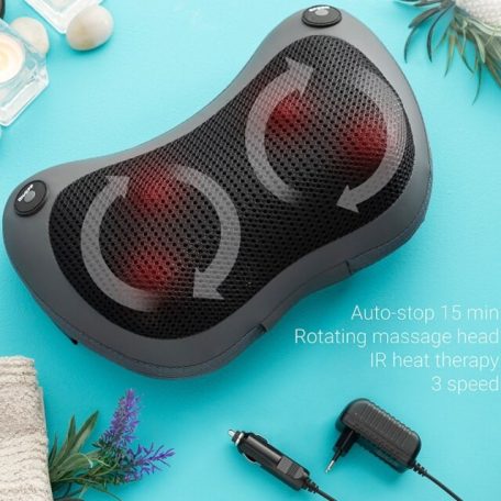 Weinberger MAG 003 Shiatsu 12V autós / 230V hálózati elektromos masszírozó párna, 24W hőterápiás, dupla görgős nyakmasszírozó, infravörös fűtéssel, 3 sebességfokozattal (37005)