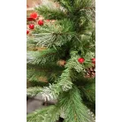 X-MAS Berries MD-90TH 90 cm havas, tobozos asztali (mini) műfenyő 85 ággal, 2D + 3D kevert tűlevéllel, toboz, műhó és fagyöngy díszítéssel, cserépben