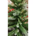 X-MAS Berries MD-90TH 90 cm havas, tobozos asztali (mini) műfenyő 85 ággal, 2D + 3D kevert tűlevéllel, toboz, műhó és fagyöngy díszítéssel, cserépben