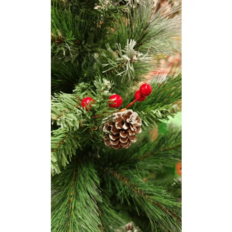 X-MAS Berries MD-90TH 90 cm havas, tobozos asztali (mini) műfenyő 85 ággal, 2D + 3D kevert tűlevéllel, toboz, műhó és fagyöngy díszítéssel, cserépben