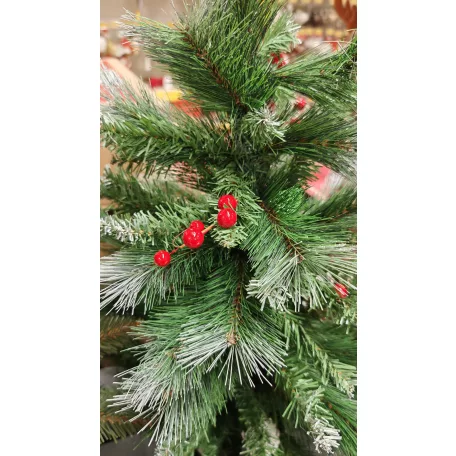 X-MAS Berries MD-90TH 90 cm havas, tobozos asztali (mini) műfenyő 85 ággal, 2D + 3D kevert tűlevéllel, toboz, műhó és fagyöngy díszítéssel, cserépben