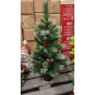 X-MAS Berries MD-90TH 90 cm havas, tobozos asztali (mini) műfenyő 85 ággal, 2D + 3D kevert tűlevéllel, toboz, műhó és fagyöngy díszítéssel, cserépben