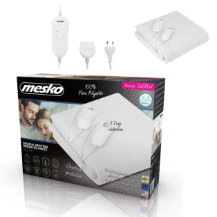   MESKO 150 x 160 cm polyester, dupla, készszemélyes fűthető elektromos ágymelegítő takaró 120W (2 x 60W), két levehető vezérlővel, mosható (MS 7420)
