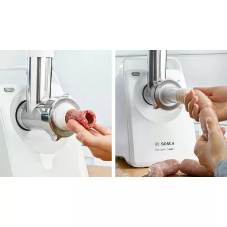 Bosch MFW3520W CompactPowert 500W / 1500W elektromos húsdaráló, 1.8 kg/perc kapacitással, kolbásztöltő tartozékkal
