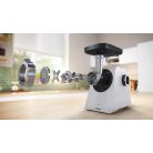 Bosch MFWS420W MultiPower Serie 4 Food Mincer 500W / 1900W elektromos húsdaráló, 2.5 kg/perc kapacitással, 3 mm / 8 mm tárcsával és kolbásztöltő tartozékkal