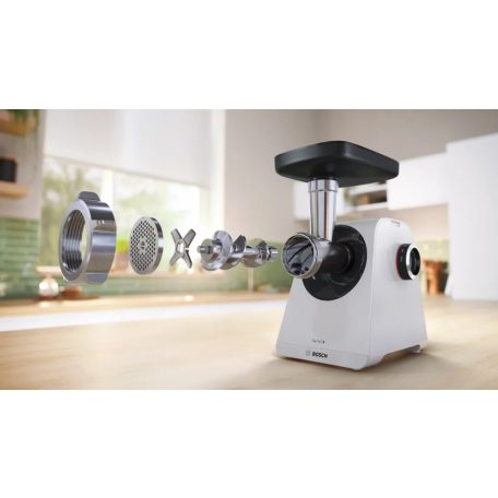 Bosch MFWS420W MultiPower Serie 4 Food Mincer 500W / 1900W elektromos húsdaráló, 2.5 kg/perc kapacitással, 3 mm / 8 mm tárcsával és kolbásztöltő tartozékkal
