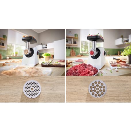 Bosch MFWS420W MultiPower Serie 4 Food Mincer 500W / 1900W elektromos húsdaráló, 2.5 kg/perc kapacitással, 3 mm / 8 mm tárcsával és kolbásztöltő tartozékkal