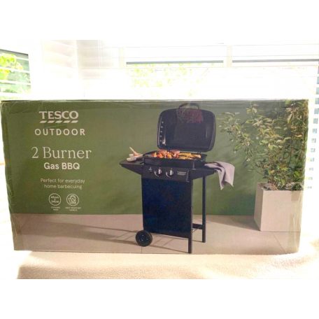 Tesco 12344 BBQ GrillChef 2.0 gázgrill kocsi, 2 égős gáz grill, grillkocsi, 5 kW teljesítménnyel