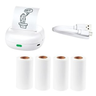   SilverCrest MPP 203 A1 ECO Mini Pocket Printer, Bluetooth 5.0 1200 mAh 3-7 V mini akkus nyomtató, zsebnyomtató, li-ion akkumulátoros hőpapíros nyomtató, 4 tekercs fehér papírral