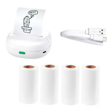 SilverCrest MPP 203 A1 ECO Mini Pocket Printer, Bluetooth 5.0 1200 mAh 3-7 V mini akkus nyomtató, zsebnyomtató, li-ion akkumulátoros hőpapíros nyomtató, 4 tekercs fehér papírral