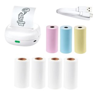   SilverCrest MPP 203 A1 XL Mini Pocket Printer, Bluetooth 5.0 1200 mAh 3-7 V mini akkus nyomtató, zsebnyomtató, li-ion akkumulátoros hőpapíros nyomtató, 7 tekercs fehér + színes papírral