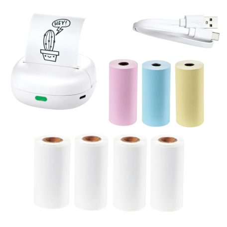 SilverCrest MPP 203 A1 XL Mini Pocket Printer, Bluetooth 5.0 1200 mAh 3-7 V mini akkus nyomtató, zsebnyomtató, li-ion akkumulátoros hőpapíros nyomtató, 7 tekercs fehér + színes papírral