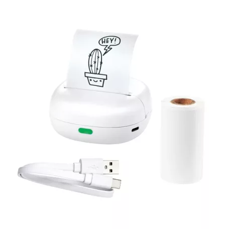 SilverCrest MPP 203 A1 XL Mini Pocket Printer, Bluetooth 5.0 1200 mAh 3-7 V mini akkus nyomtató, zsebnyomtató, li-ion akkumulátoros hőpapíros nyomtató, 7 tekercs fehér + színes papírral