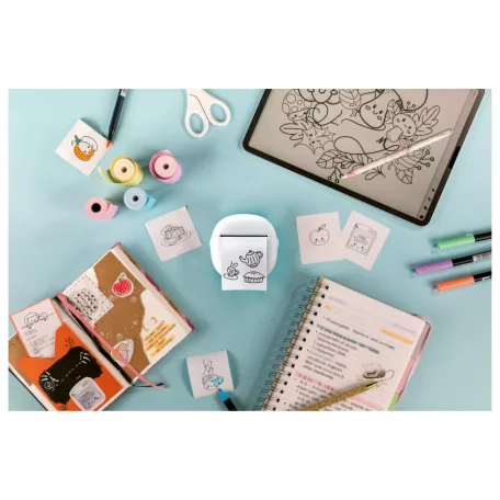 SilverCrest MPP 203 A1 XL Mini Pocket Printer, Bluetooth 5.0 1200 mAh 3-7 V mini akkus nyomtató, zsebnyomtató, li-ion akkumulátoros hőpapíros nyomtató, 7 tekercs fehér + színes papírral