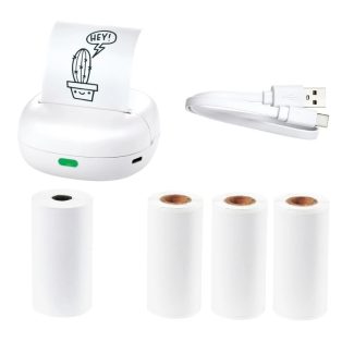   SilverCrest MPP 203 A1 STAMP Mini Pocket Printer, Bluetooth 5.0 1200 mAh 3-7 V mini akkus nyomtató, zsebnyomtató, li-ion akkumulátoros hőpapíros nyomtató, 1 tekercs fehér + 3 tekercs öntapadós papírral