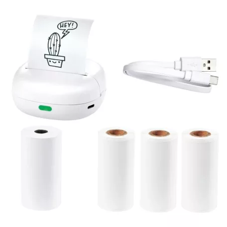 SilverCrest MPP 203 A1 STAMP Mini Pocket Printer, Bluetooth 5.0 1200 mAh 3-7 V mini akkus nyomtató, zsebnyomtató, li-ion akkumulátoros hőpapíros nyomtató, 1 tekercs fehér + 3 tekercs öntapadós papírral