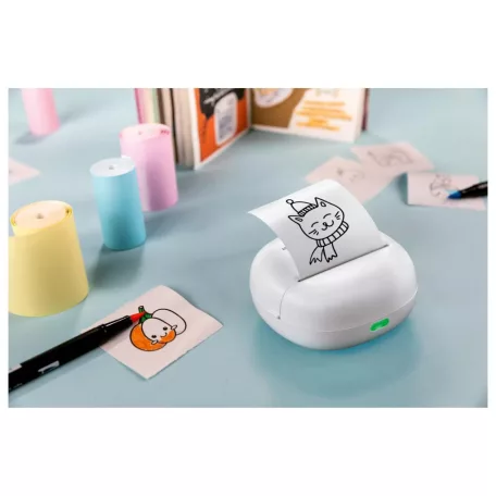 SilverCrest MPP 203 A1 STAMP Mini Pocket Printer, Bluetooth 5.0 1200 mAh 3-7 V mini akkus nyomtató, zsebnyomtató, li-ion akkumulátoros hőpapíros nyomtató, 1 tekercs fehér + 3 tekercs öntapadós papírral