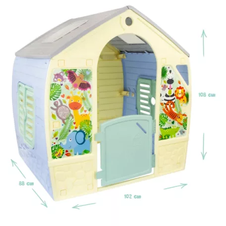 MochToys 12794 Pastelle Happy Jungle House 102 x 88 x 108 dzsungel kerti játszóház, játékház pasztel színekkel (sárga, kék, zöld, barna)
