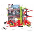 Mochtoys 11847 játék parkoló, 3 szintes (2 emeletes) parkolóház 1 kisautóval, autómosóval, táblákkal, járműlifttel, benzinkúttal és szervizzel