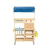   PlayTive Mud Kitchen Blue Premium 82 x 135 x 50 cm kültéri - kerti fa játékkonyha, sárkonyha, babakonyha fából, mosogatóval, főzőlappal, polcokkal, vödrökkel és rajztáblával, kék ponyva tetővel