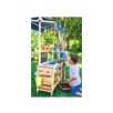   PlayTive Mud Kitchen Blue Premium 82 x 135 x 50 cm kültéri - kerti fa játékkonyha, sárkonyha, babakonyha fából, mosogatóval, főzőlappal, polcokkal, vödrökkel és rajztáblával, kék ponyva tetővel