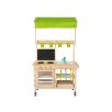   PlayTive Mud Kitchen Green Premium 77 x 135 x 50 cm kültéri - kerti fa játékkonyha, sárkonyha, babakonyha fából, mosogatóval, főzőlappal, polcokkal és rajztáblával, zöld ponyva tetővel
